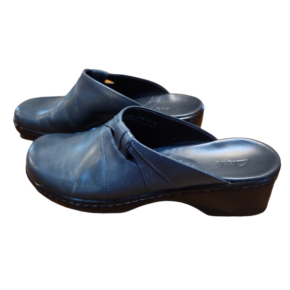 Clarks Blue Green Leather Clogs Mukes Slip On Size 9.5